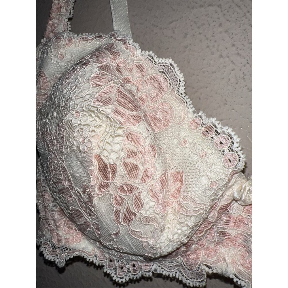 Vintage 90s Victoria's Secret Bra 32C Cream Pink Lace Removable Pads Push Up VS - Picture 4 of 13